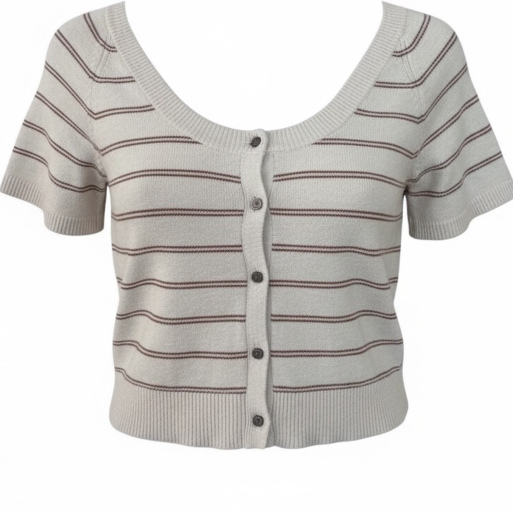 Madewell White and Brown Striped Crop Top